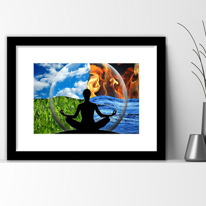 Lotus Pose Yoga Wall Art Decor, Element Art,Lotus Position Wall Decor, Framed Art Print White Border