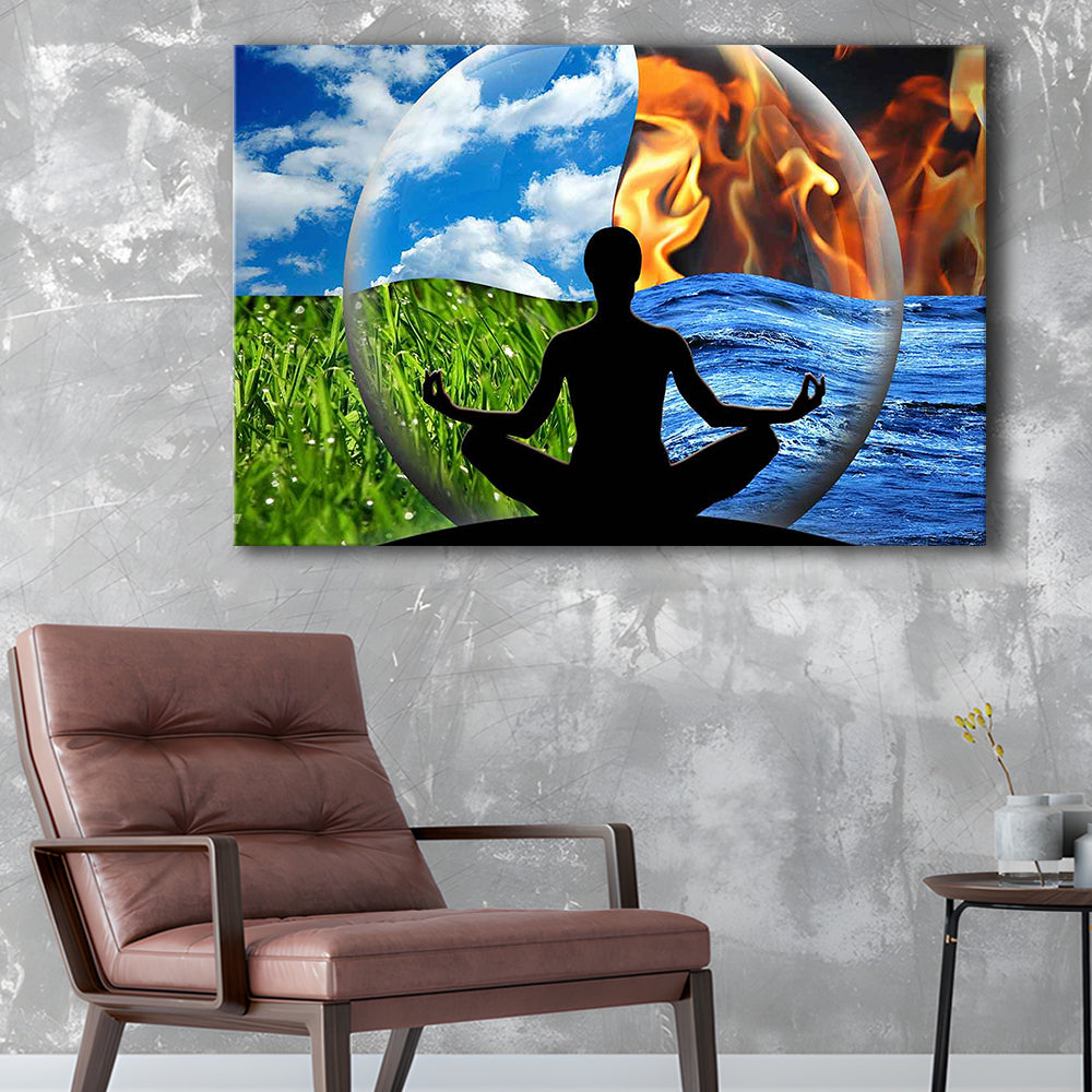 Lotus Pose Yoga Wall Art Decor, Element Canvas Art,Lotus Position Wall Decor, Cavas Print Wall Art Hom Decor