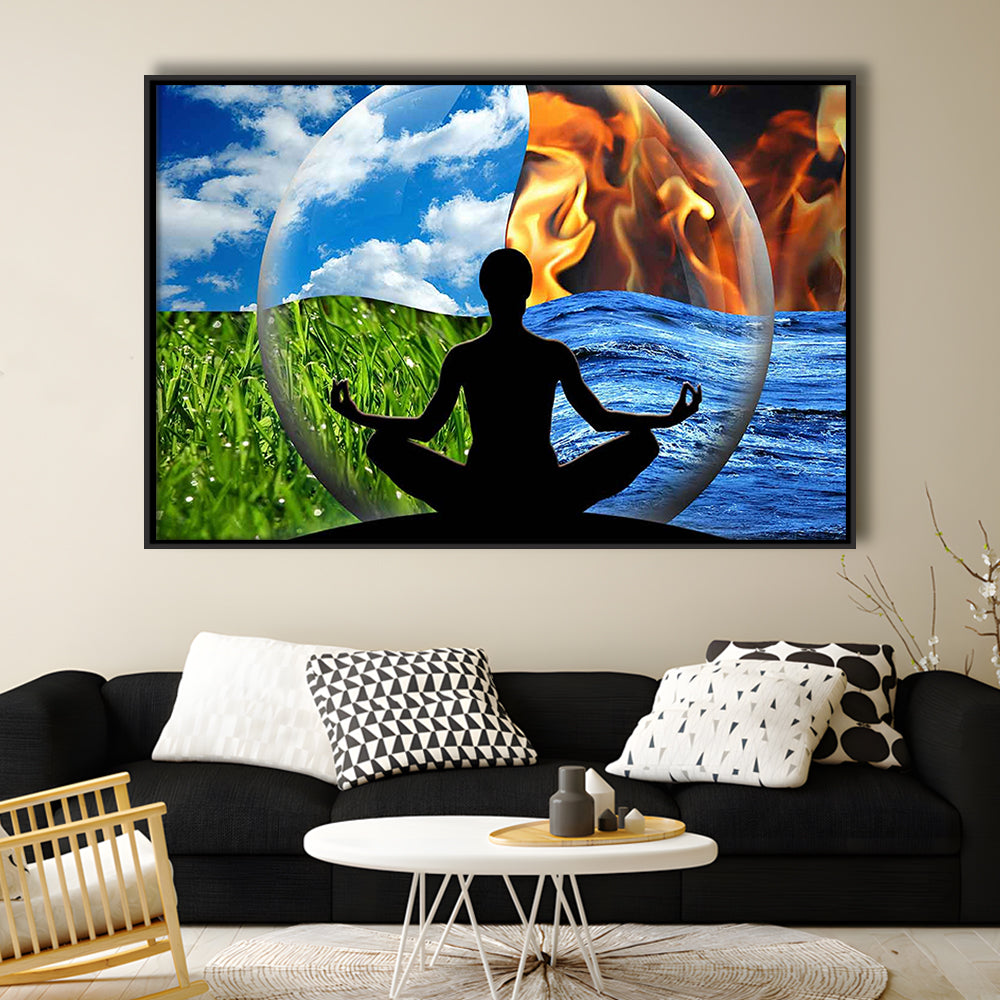 Lotus Pose Yoga Wall Art Decor, Element Canvas Art,Lotus Position Wall Decor, Framed Cavas Print, Floating Frame