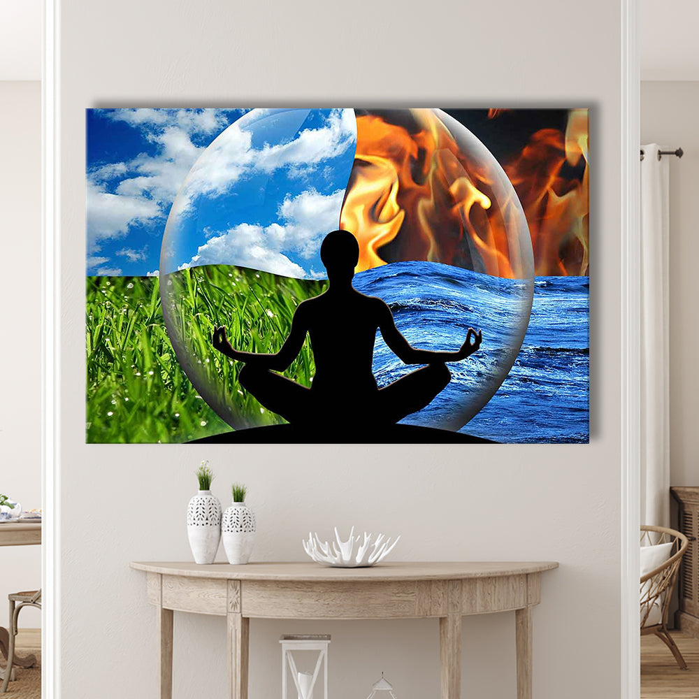 Lotus Pose Yoga Wall Art Decor, Element Canvas Art,Lotus Position Wall Decor, Cavas Print Wall Art Hom Decor