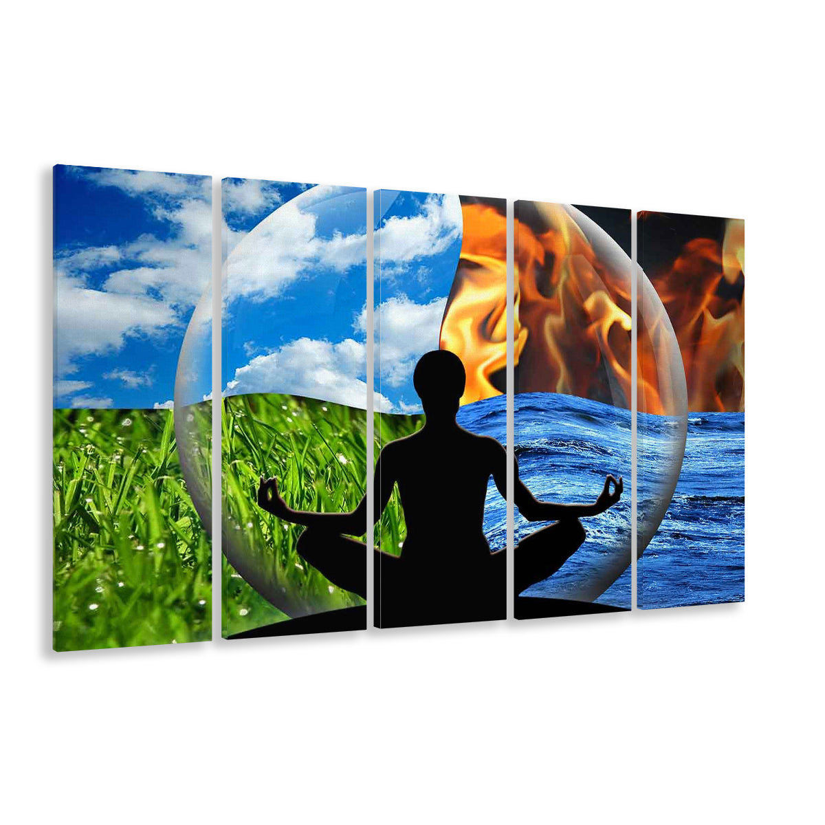 Lotus Pose Yoga Wall Art Decor, Element Canvas Art,Lotus Position Wall Decor, 5 Piece B Extra Large Cavas Print Wall Art