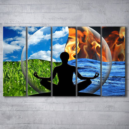 Lotus Pose Yoga Wall Art Decor, Element Canvas Art,Lotus Position Wall Decor, 5 Piece B Extra Large Cavas Print Wall Art