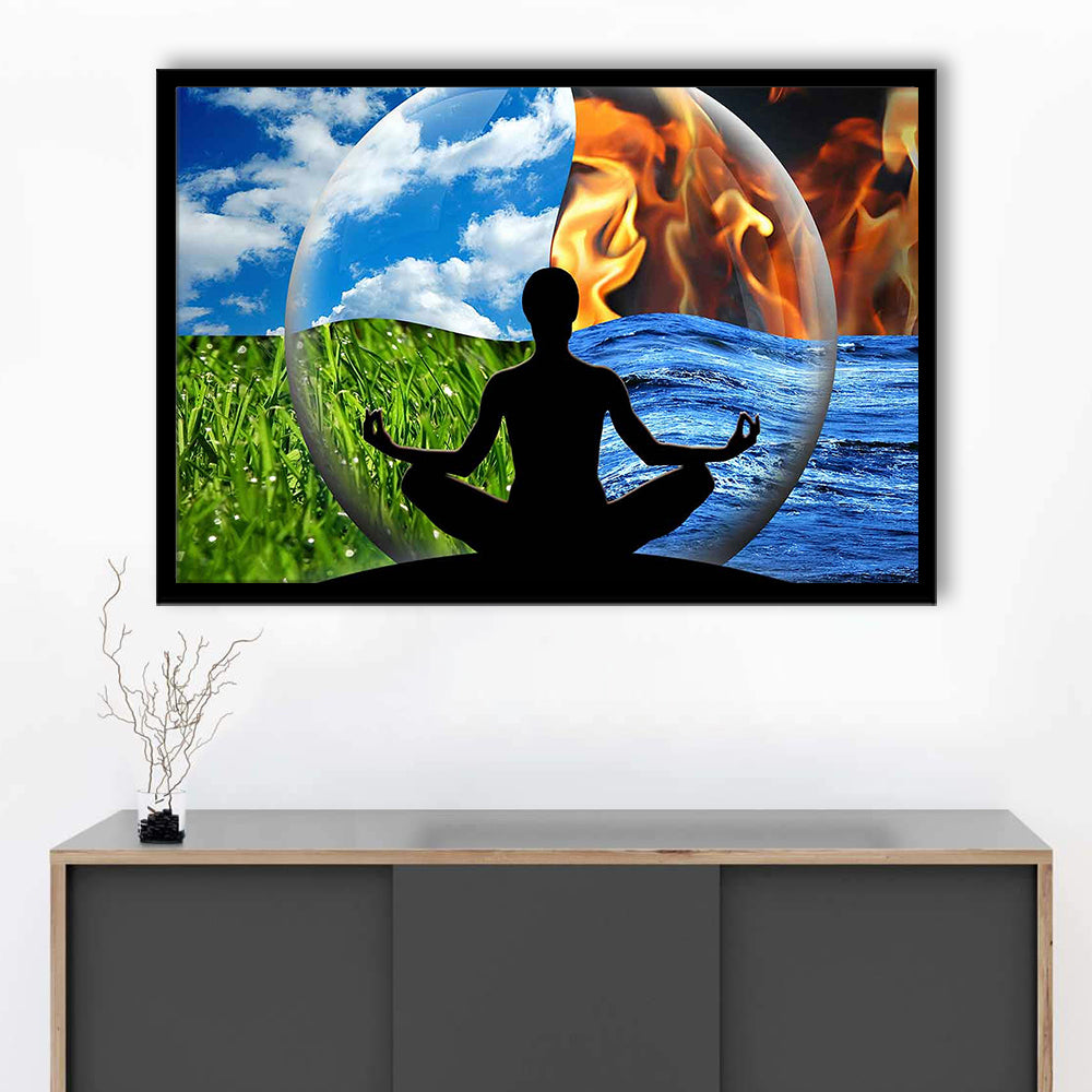 Lotus Pose Yoga Wall Art Decor, Element Art Art,Lotus Position Wall Decor, Framed Art Print, Picture Framed