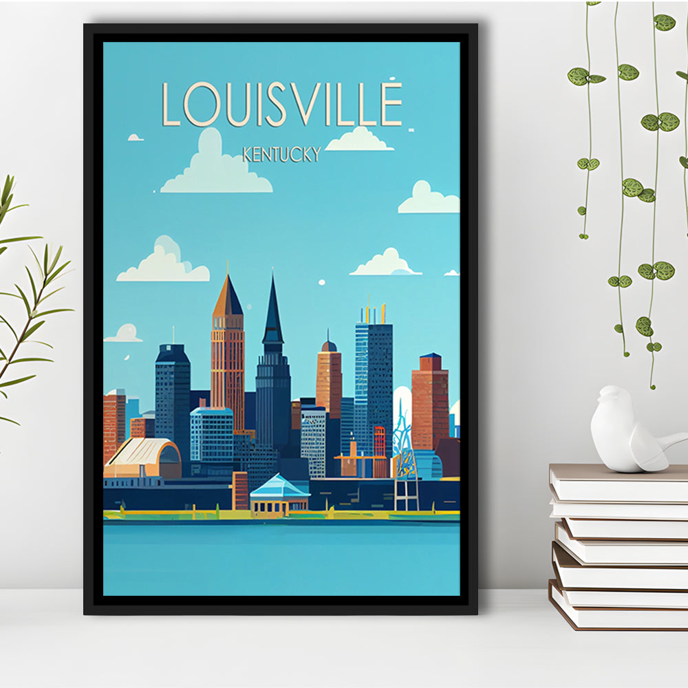 Louisville Kentucky Retro Art Print, Louisville City Wall Art, Floating Framed Canvas Print, Framed Picture, Painting Canvas