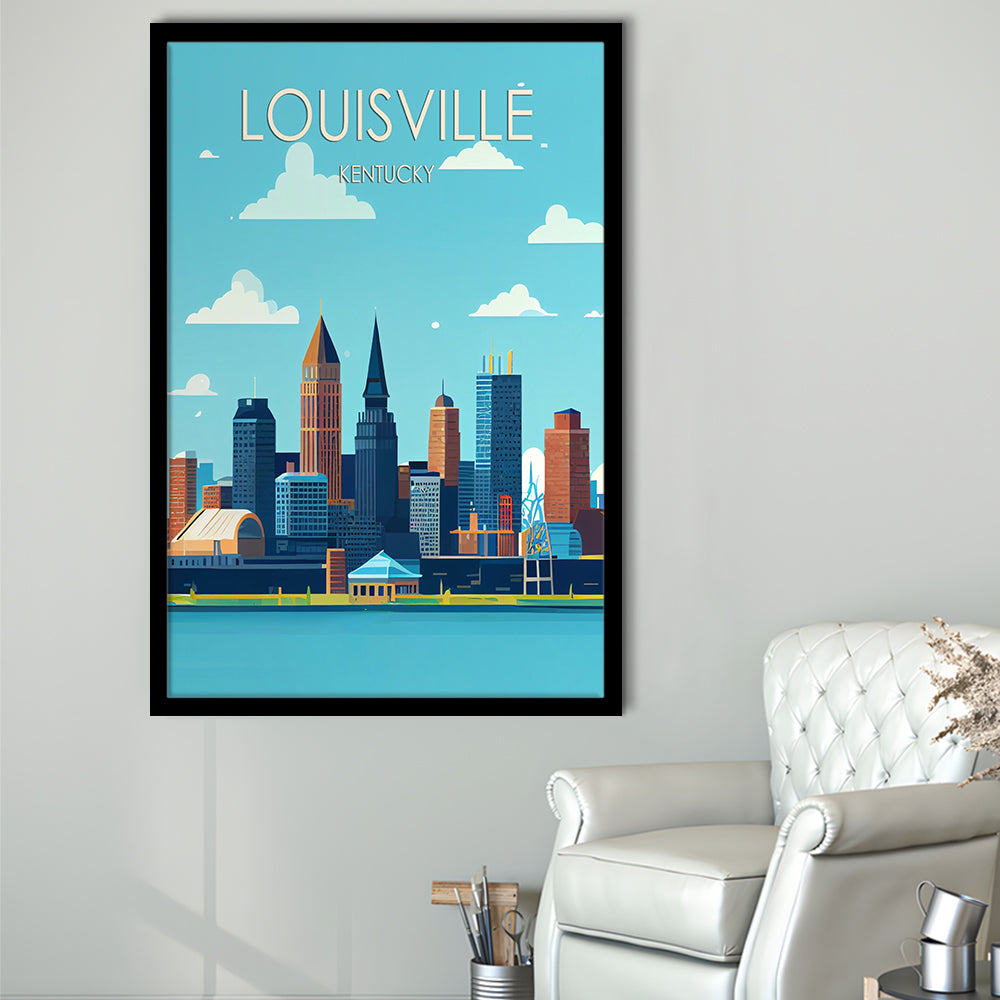 Louisville Kentucky Retro Art Print, Louisville City Wall Art, Framed Art Print, Picture Framed, Painting Art