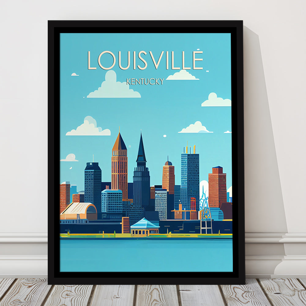 Louisville Kentucky Retro Art Print, Louisville City Wall Art, Floating Framed Canvas Print, Framed Picture, Painting Canvas