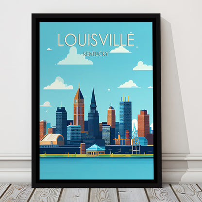 Louisville Kentucky Retro Art Print, Louisville City Wall Art, Floating Framed Canvas Print, Framed Picture, Painting Canvas