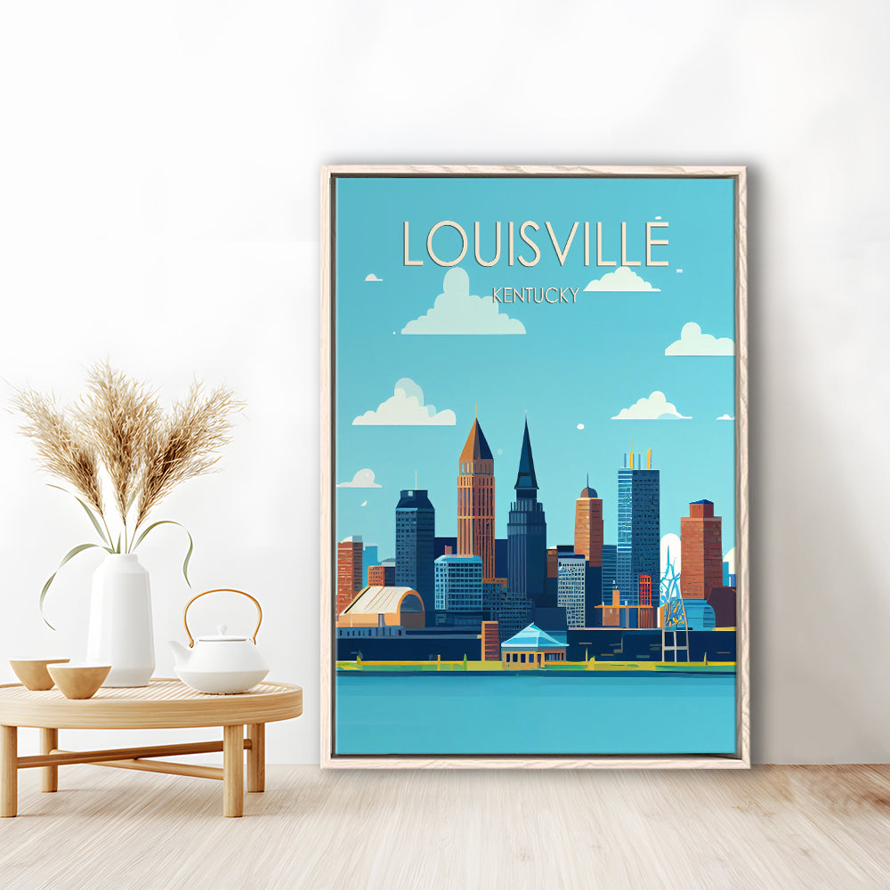 Louisville Kentucky Retro Art Print, Louisville City Wall Art, Floating Framed Canvas Print, Framed Picture, Painting Canvas