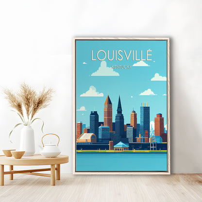 Louisville Kentucky Retro Art Print, Louisville City Wall Art, Floating Framed Canvas Print, Framed Picture, Painting Canvas