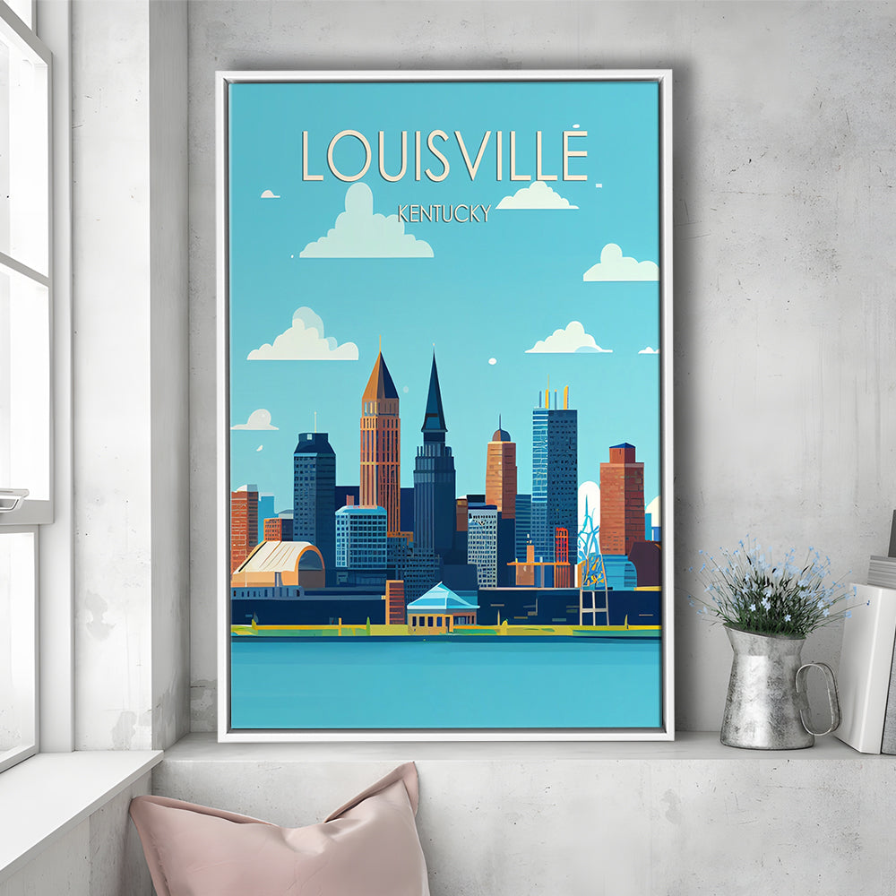 Louisville Kentucky Retro Art Print, Louisville City Wall Art, Floating Framed Canvas Print, Framed Picture, Painting Canvas