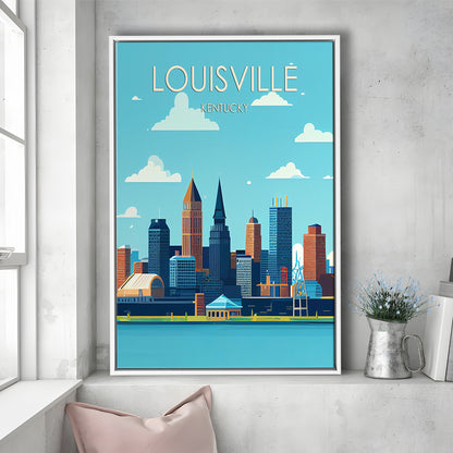 Louisville Kentucky Retro Art Print, Louisville City Wall Art, Floating Framed Canvas Print, Framed Picture, Painting Canvas