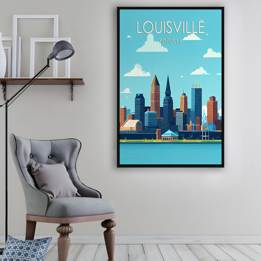 Louisville Kentucky Retro Art Print, Louisville City Wall Art, Floating Framed Canvas Print, Framed Picture, Painting Canvas