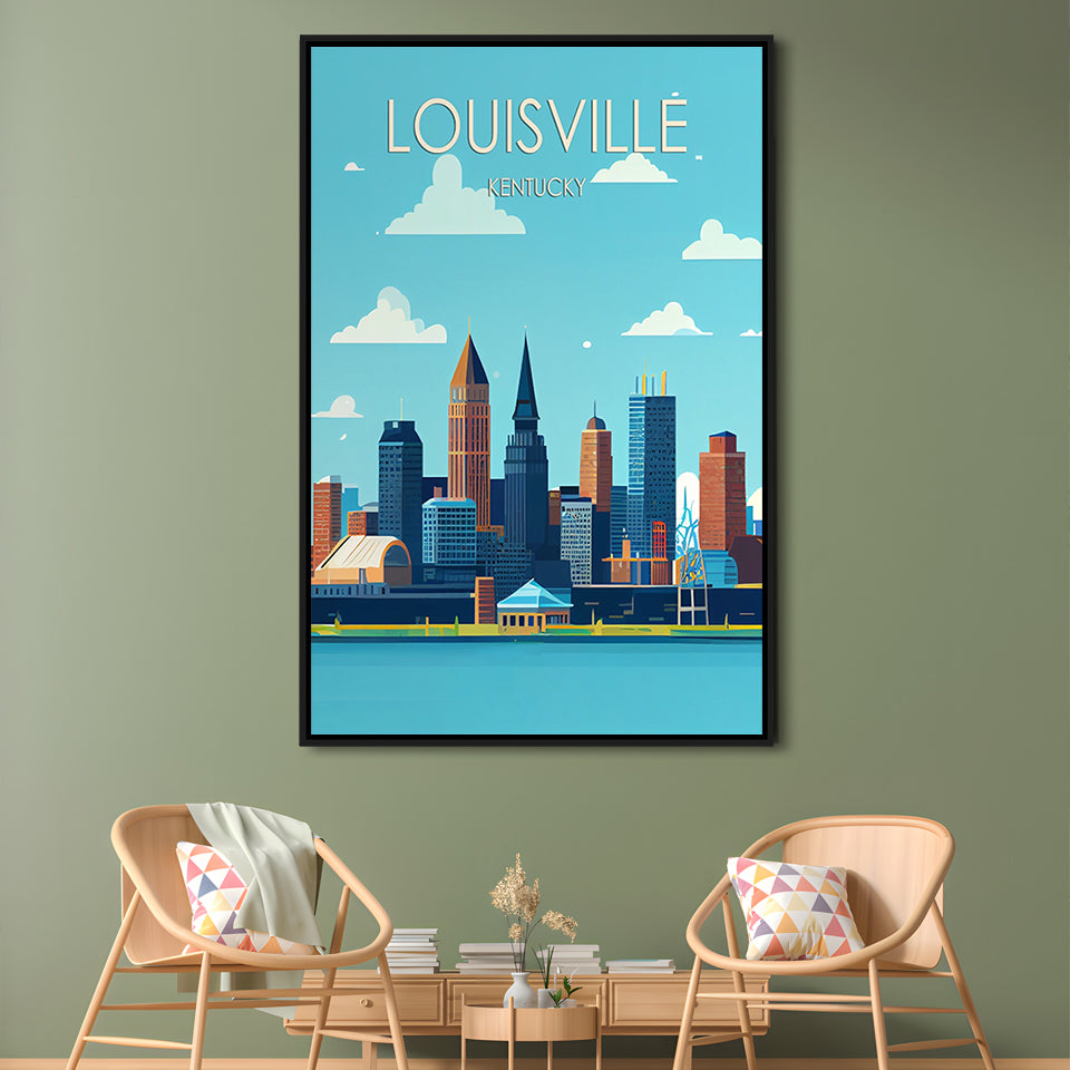 Louisville Kentucky Retro Art Print, Louisville City Wall Art, Floating Framed Canvas Print, Framed Picture, Painting Canvas