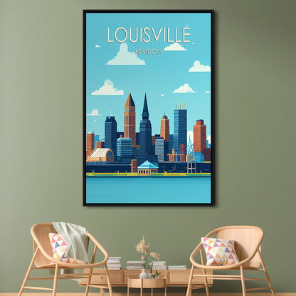 Louisville Kentucky Retro Art Print, Louisville City Wall Art, Floating Framed Canvas Print, Framed Picture, Painting Canvas