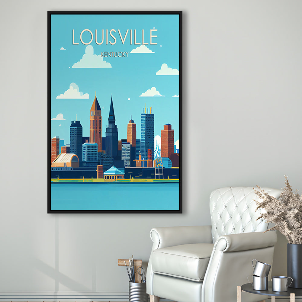 Louisville Kentucky Retro Art Print, Louisville City Wall Art, Floating Framed Canvas Print, Framed Picture, Painting Canvas