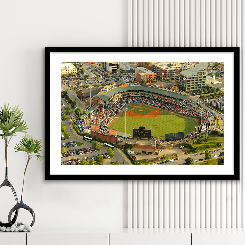 Louisville Slugger Baseball Field, Stadium Canvas, Sport Art, Gift for him, White Border Framed Art Print Wall Decor