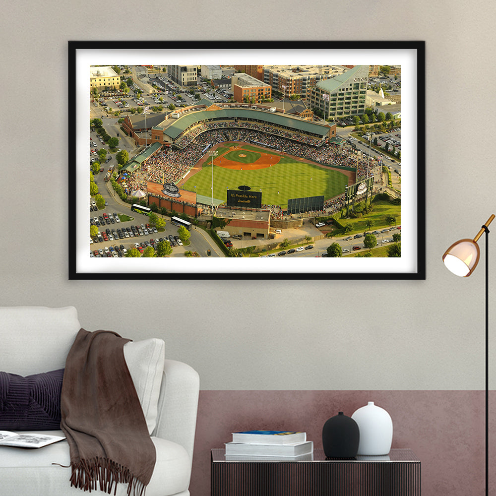Louisville Slugger Baseball Field, Stadium Canvas, Sport Art, Gift for him, White Border Framed Art Print Wall Decor