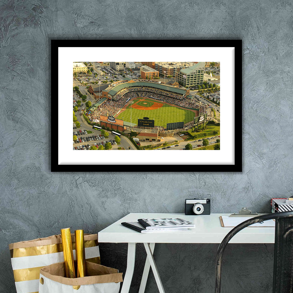 Louisville Slugger Baseball Field, Stadium Canvas, Sport Art, Gift for him, White Border Framed Art Print Wall Decor