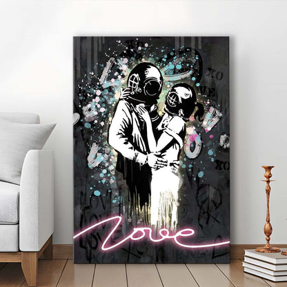 Love Banksy, Neon Sign Effect Art, Canvas Print, Luxury Wall Art Decor, Modern Art