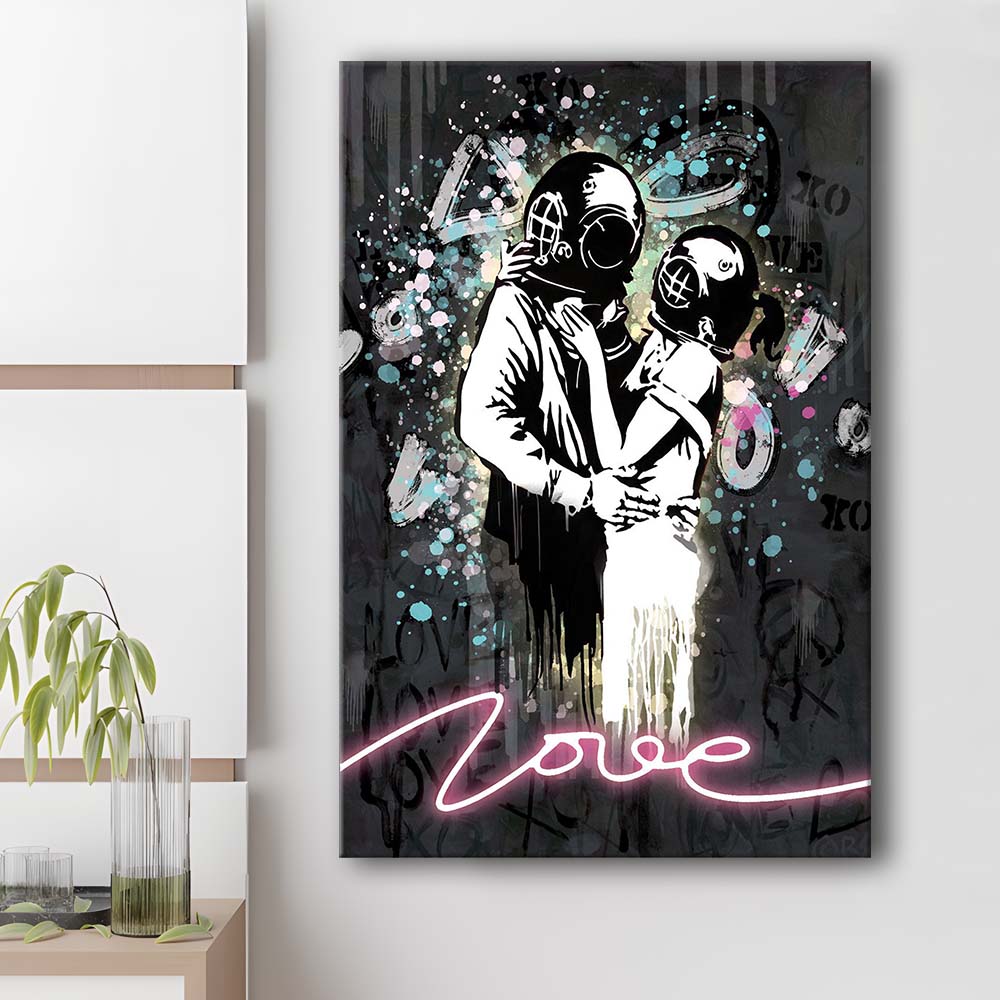 Love Banksy, Neon Sign Effect Art, Canvas Print, Luxury Wall Art Decor, Modern Art