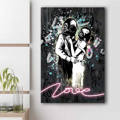 Love Banksy, Neon Sign Effect Art, Canvas Print, Luxury Wall Art Decor, Modern Art