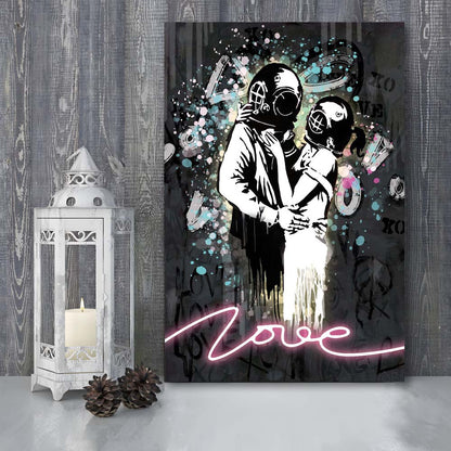 Love Banksy, Neon Sign Effect Art, Canvas Print, Luxury Wall Art Decor, Modern Art