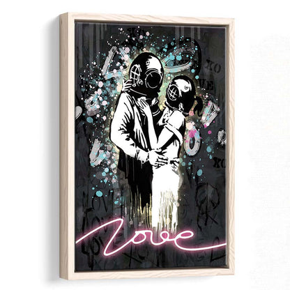 Love Banksy, Neon Sign Effect Art, Framed Canvas Print, Floating Frame, Luxury Wall Art Decor
