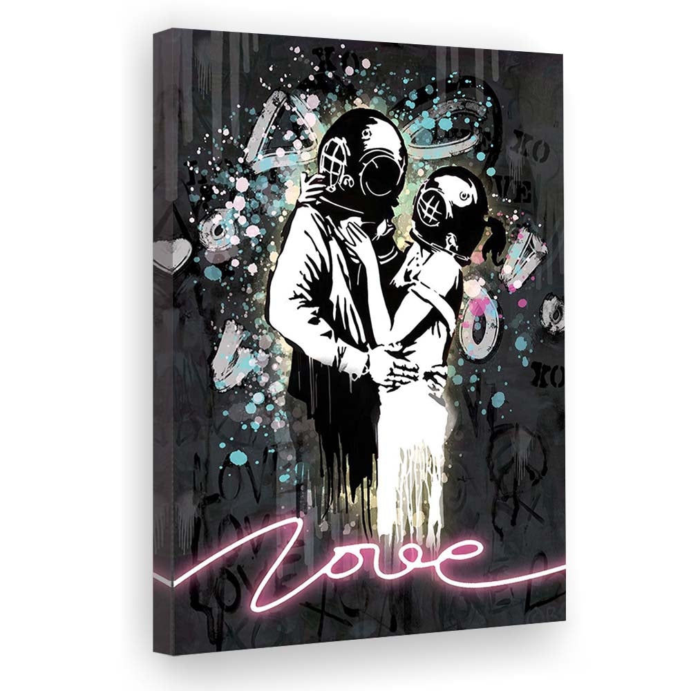 Love Banksy, Neon Sign Effect Art, Canvas Print, Luxury Wall Art Decor, Modern Art