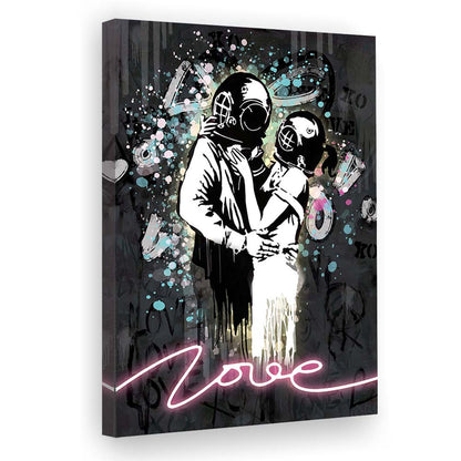 Love Banksy, Neon Sign Effect Art, Canvas Print, Luxury Wall Art Decor, Modern Art
