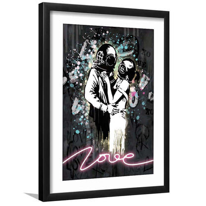 Love Banksy, Neon Sign Effect Art, Framed Art Print, Luxury Pictures Framed, White Border