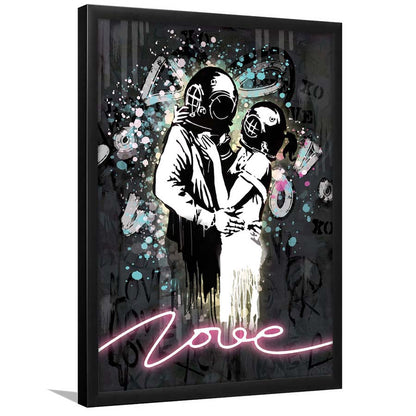 Love Banksy, Neon Sign Effect Art, Framed Art Print, Picture Framed Wall Art Decor