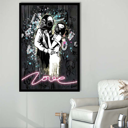 Love Banksy, Neon Sign Effect Art, Framed Art Print, Picture Framed Wall Art Decor
