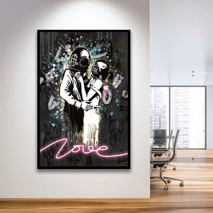 Love Banksy, Neon Sign Effect Art, Framed Art Print, Picture Framed Wall Art Decor