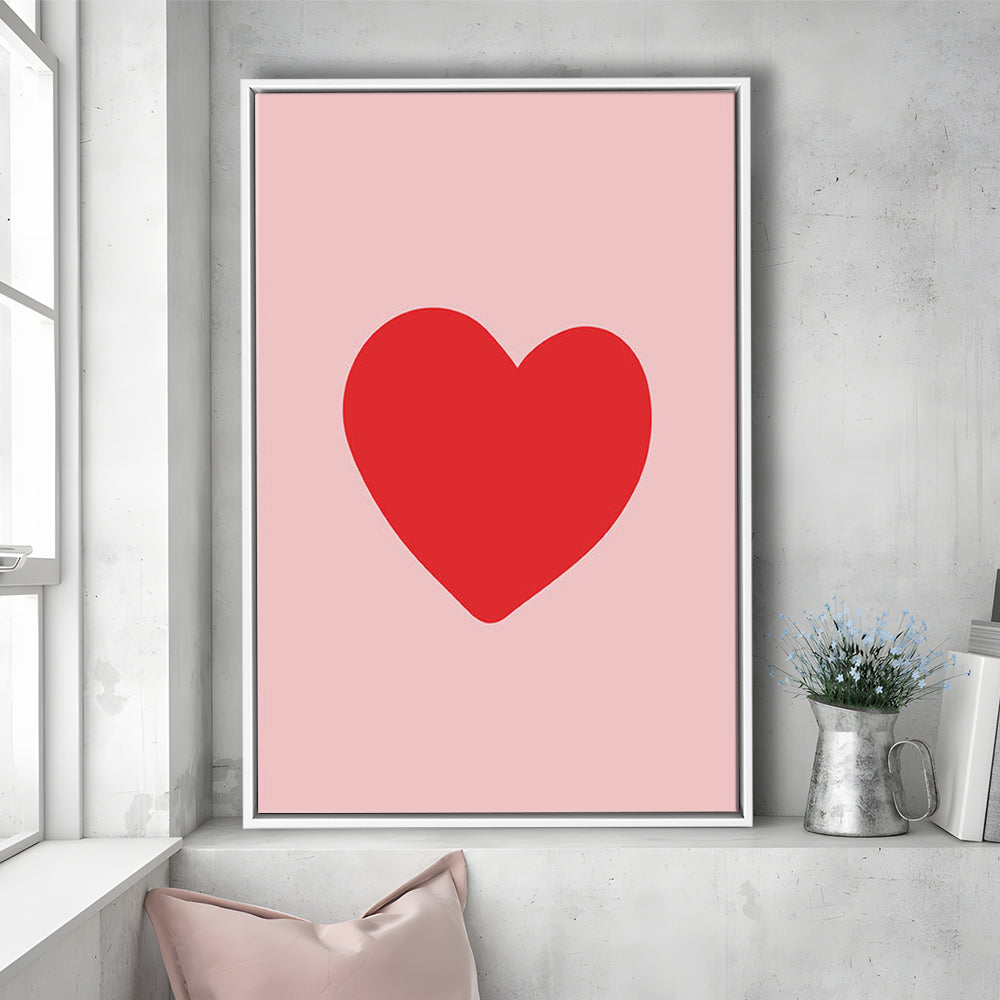 Love Heart Print Pink Print Wall Art Pink Wall Print Red Print , Framed Canvas Prints Wall Art