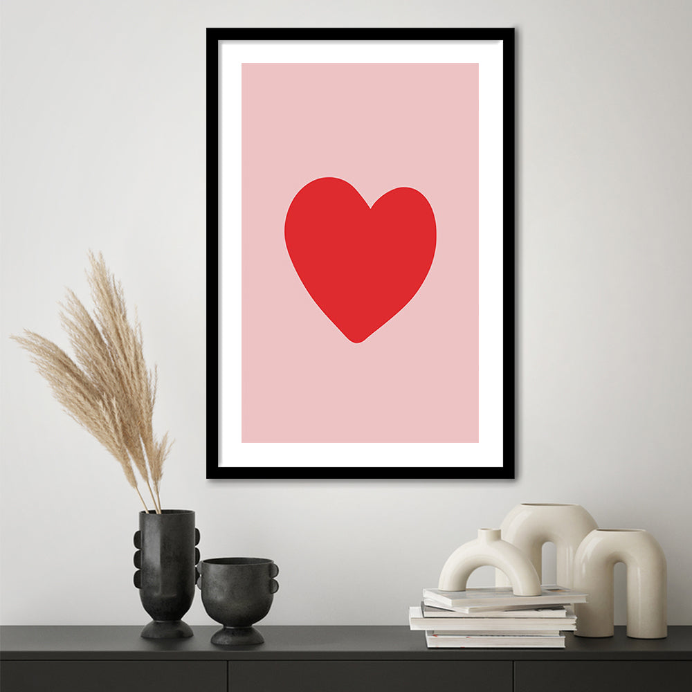 Love Heart Print Pink Print Wall Art Pink Wall Print Red Print , Framed Art Prints White Border Wall Decor
