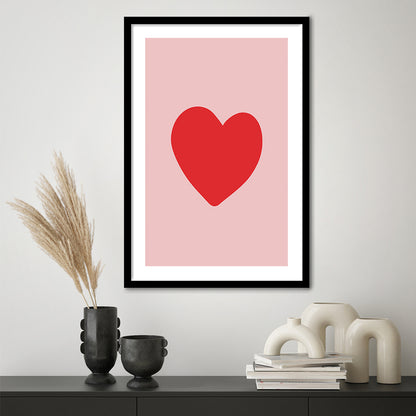 Love Heart Print Pink Print Wall Art Pink Wall Print Red Print , Framed Art Prints White Border Wall Decor