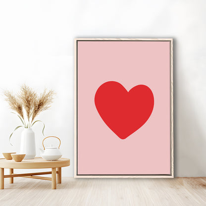 Love Heart Print Pink Print Wall Art Pink Wall Print Red Print , Framed Canvas Prints Wall Art
