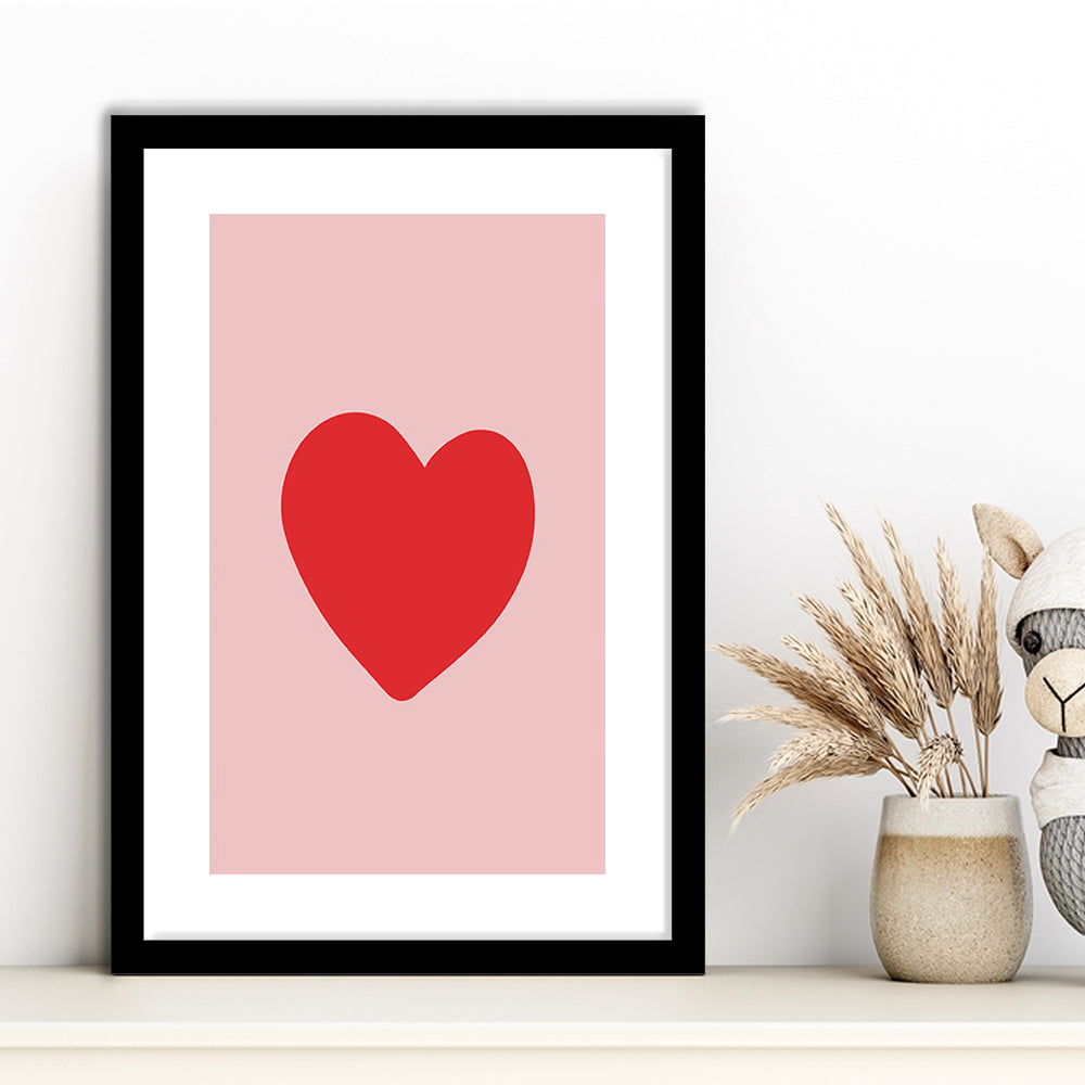 Love Heart Print Pink Print Wall Art Pink Wall Print Red Print , Framed Art Prints White Border Wall Decor