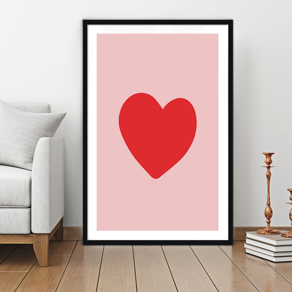 Love Heart Print Pink Print Wall Art Pink Wall Print Red Print , Framed Art Prints White Border Wall Decor