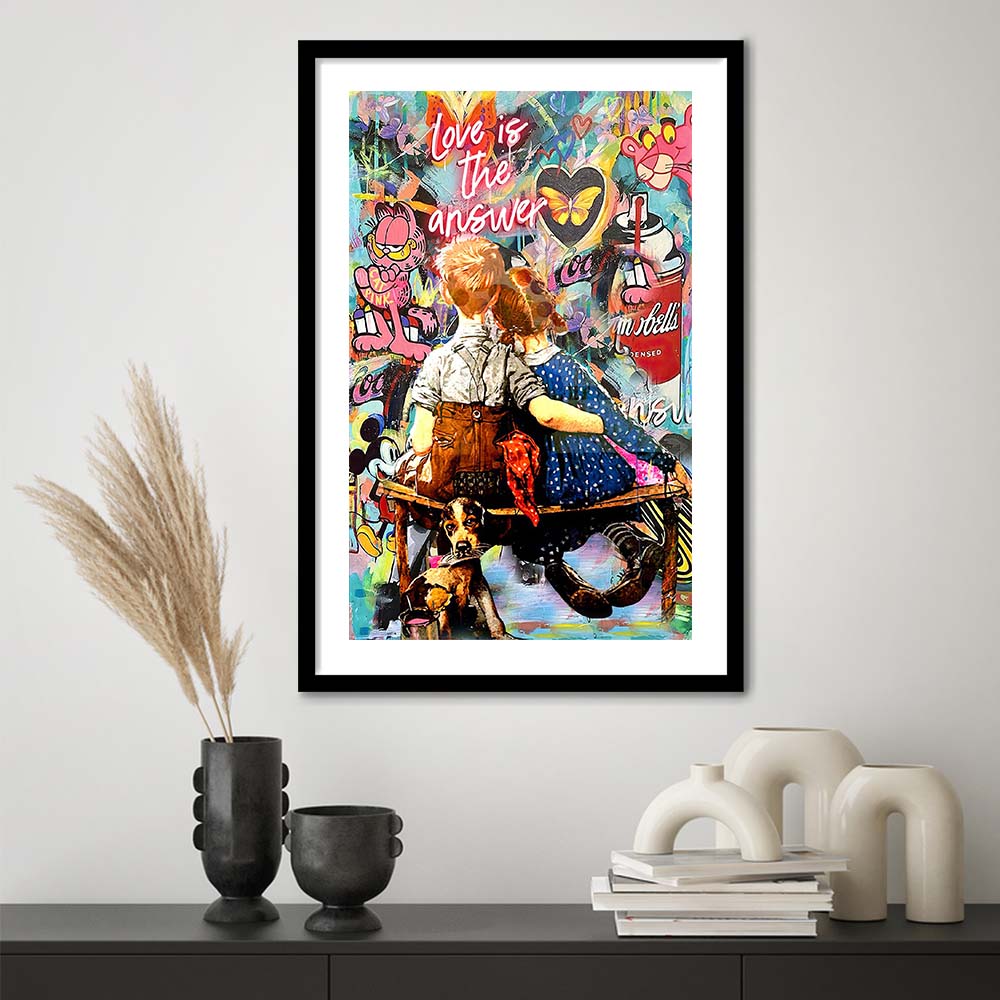 Love Is The Answer Mixed Media, Framed Art Print, Luxury Pictures Framed, White Border