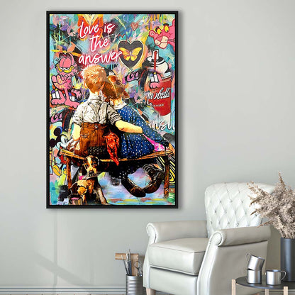 Love Is The Answer Mixed Media, Framed Canvas Print, Floating Frame, Luxury Wall Art Decor