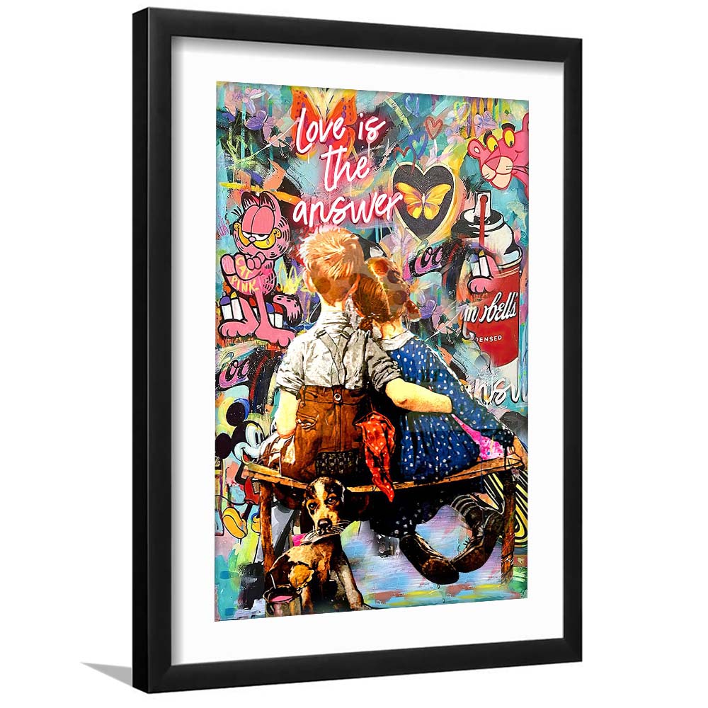 Love Is The Answer Mixed Media, Framed Art Print, Luxury Pictures Framed, White Border