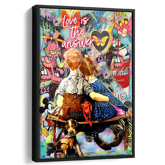 Love Is The Answer Mixed Media, Framed Canvas Print, Floating Frame, Luxury Wall Art Decor