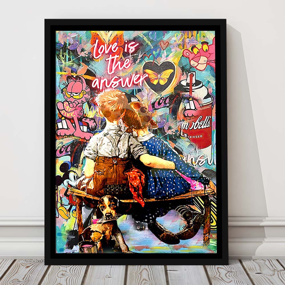 Love Is The Answer Mixed Media, Framed Canvas Print, Floating Frame, Luxury Wall Art Decor
