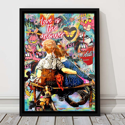 Love Is The Answer Mixed Media, Framed Canvas Print, Floating Frame, Luxury Wall Art Decor