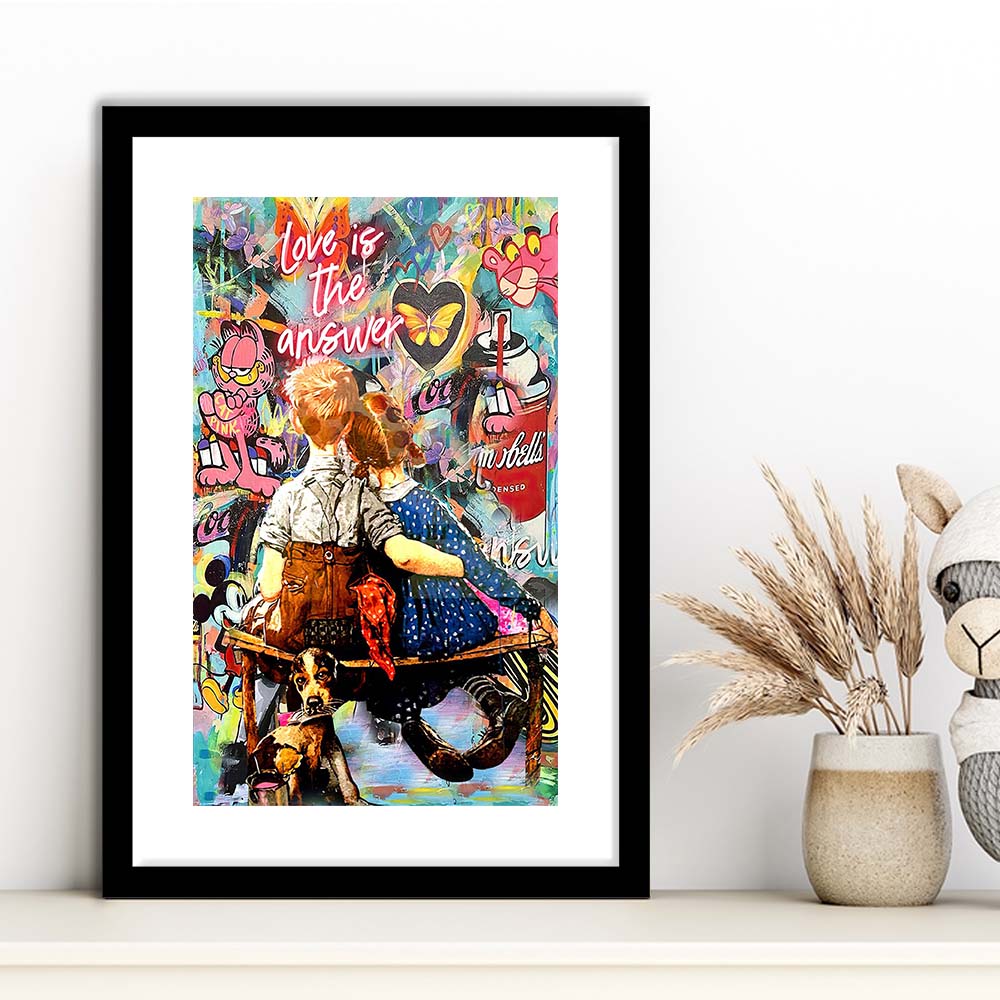 Love Is The Answer Mixed Media, Framed Art Print, Luxury Pictures Framed, White Border