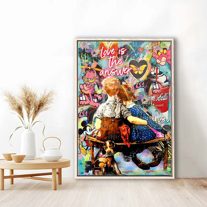 Love Is The Answer Mixed Media, Framed Canvas Print, Floating Frame, Luxury Wall Art Decor