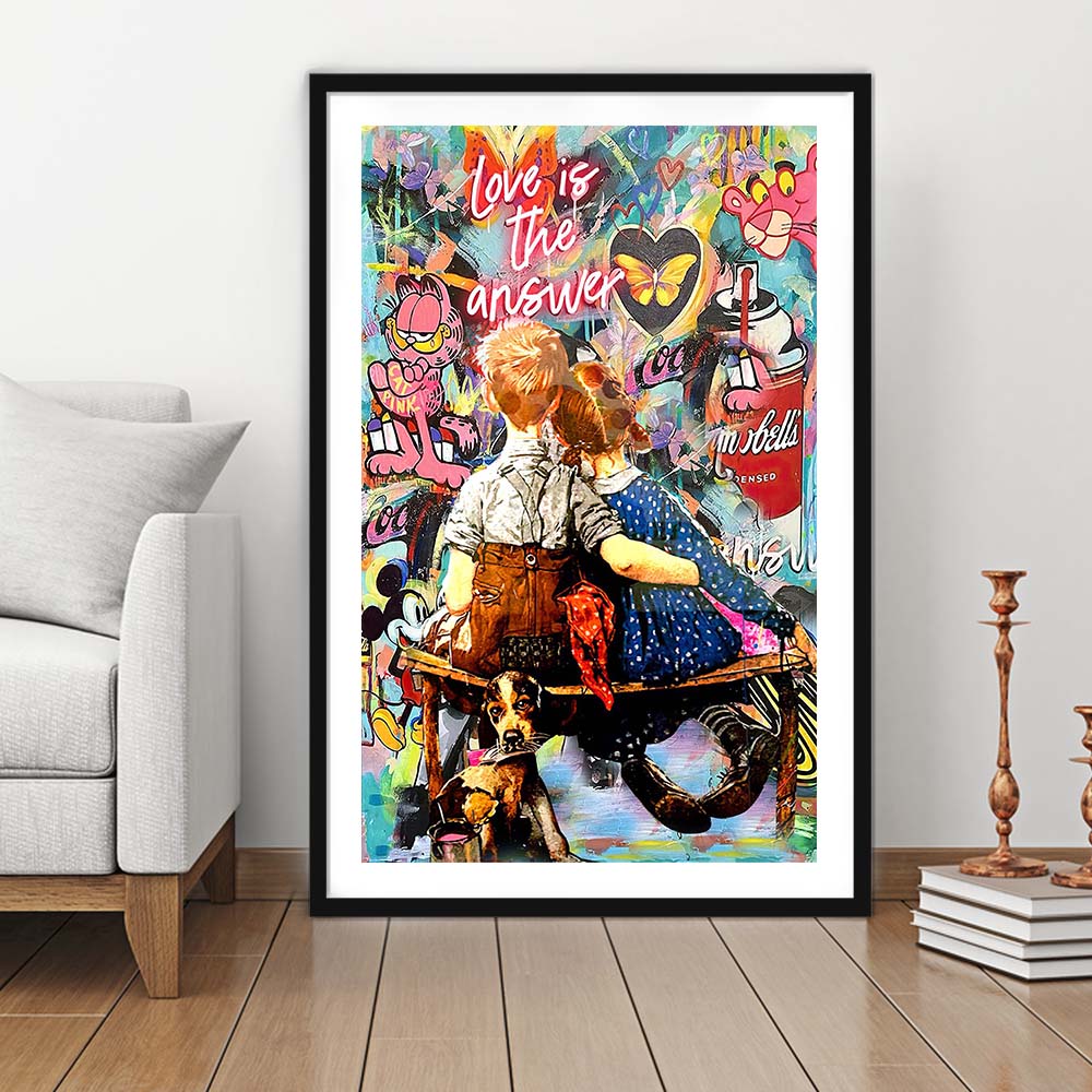 Love Is The Answer Mixed Media, Framed Art Print, Luxury Pictures Framed, White Border