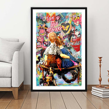 Love Is The Answer Mixed Media, Framed Art Print, Luxury Pictures Framed, White Border