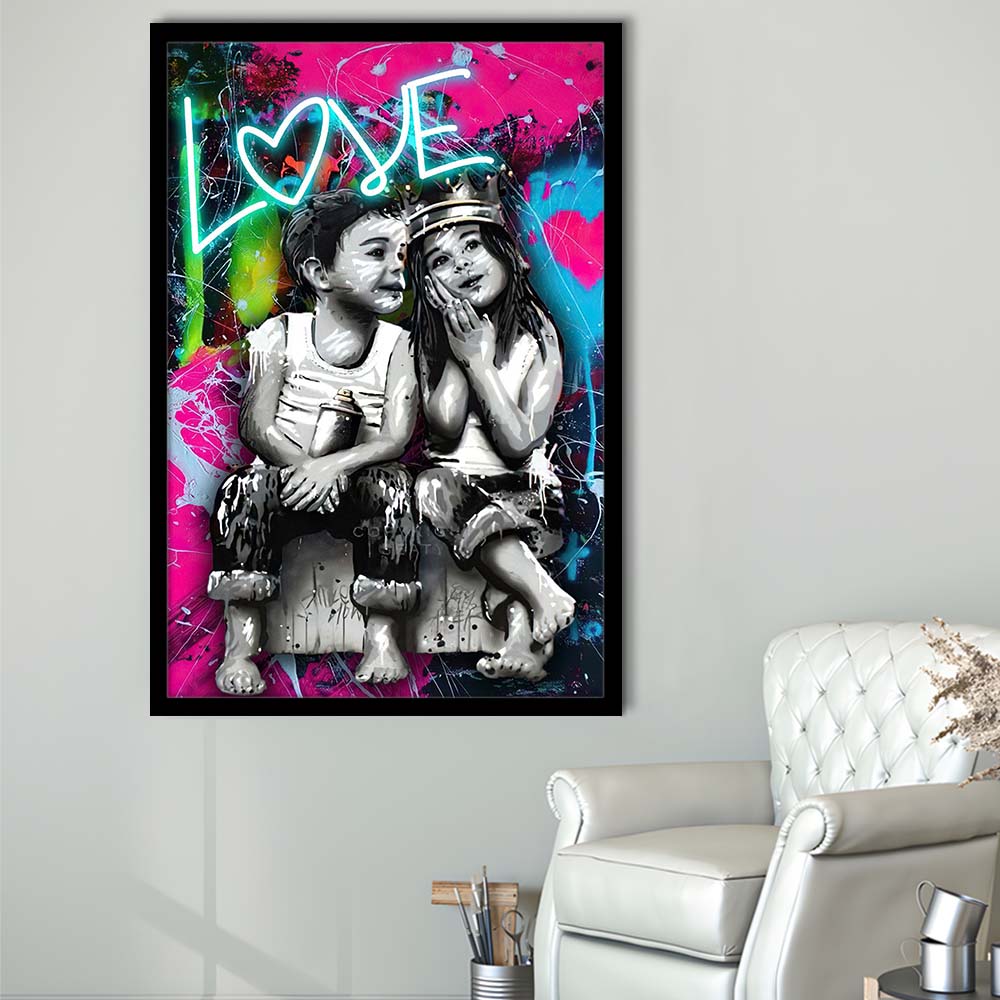 Love Neon Sign Effect Art, Framed Art Print, Picture Framed Wall Art Decor